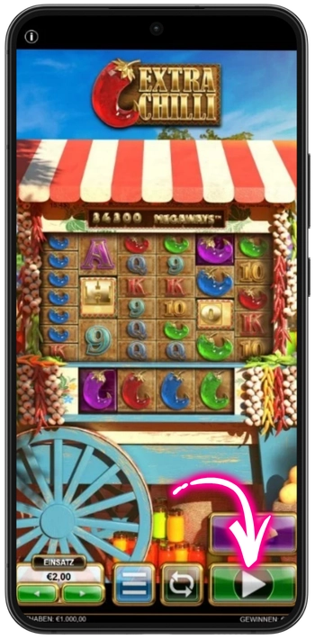 Extra Chilli Play-Taste zum Starten des Spins